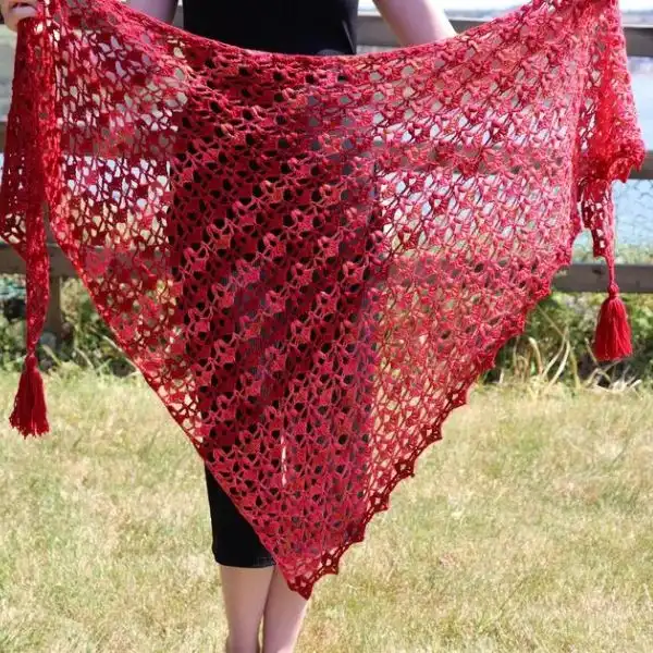 Triangle Shawl With A Lacy Stitch Pattern