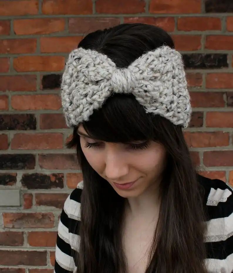 Wide Crochet Headband With A Bow
