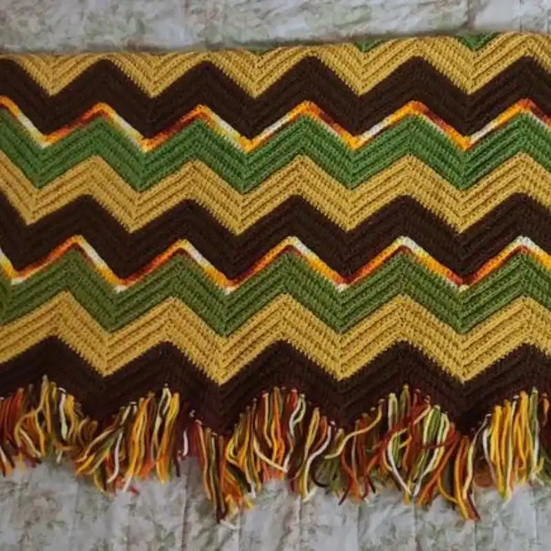 Vintage Crochet Fringed Throw Blanket 