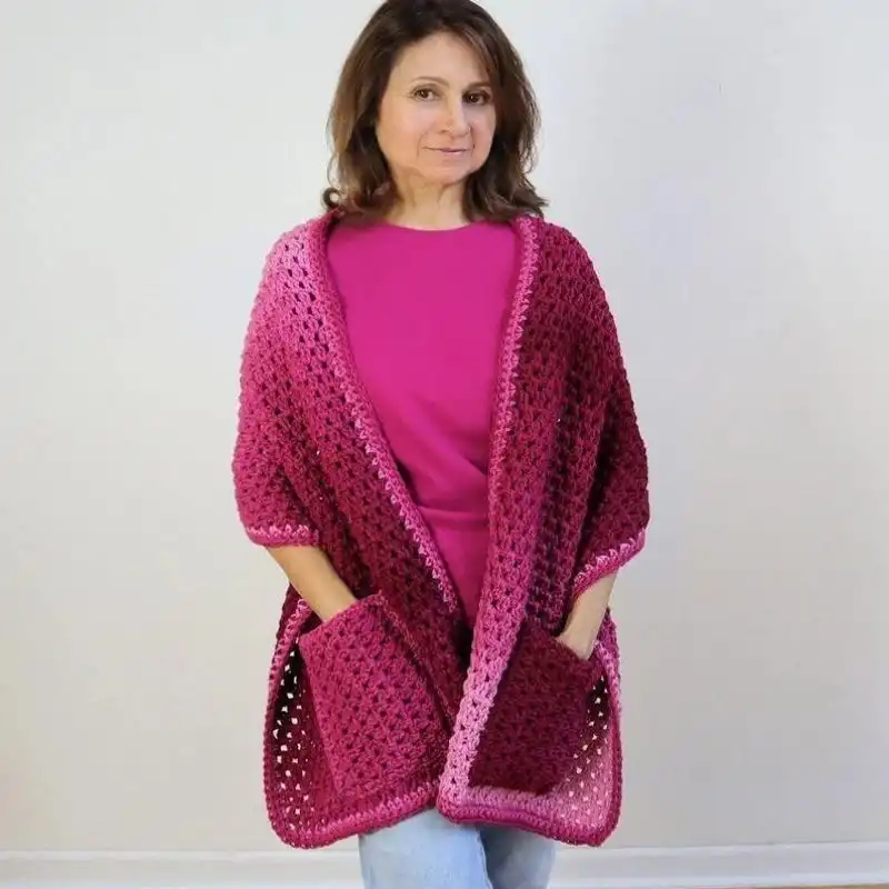 Pattern For The Easiest Crochet Pocket Shawl