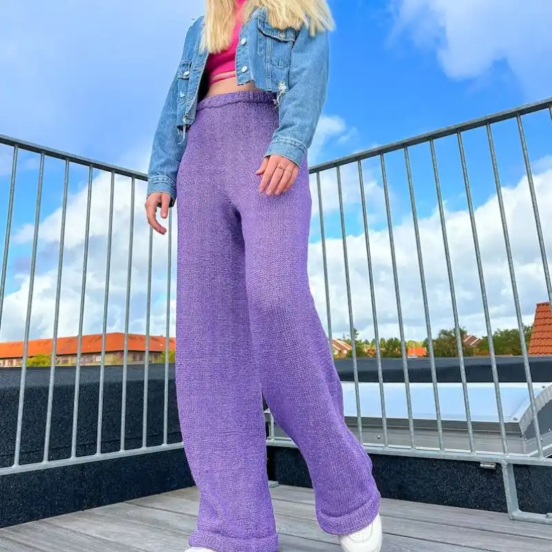 High-Waisted Straight-Leg Knitted Pants