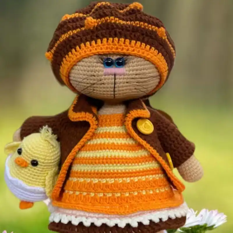 Amigurumi Cat In Outfit "Easter" And A Chick