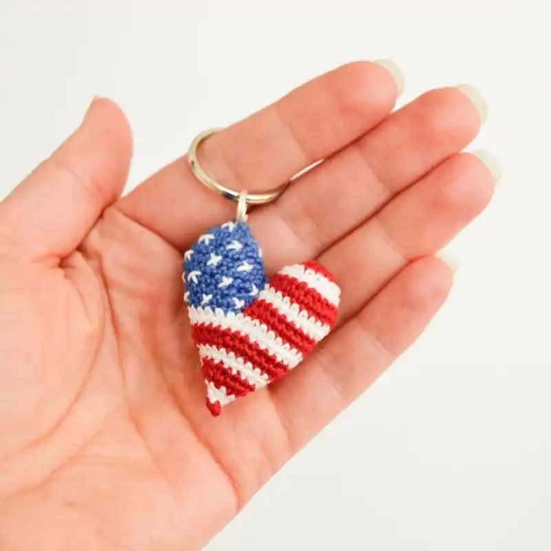 US Flag Heart Keychain