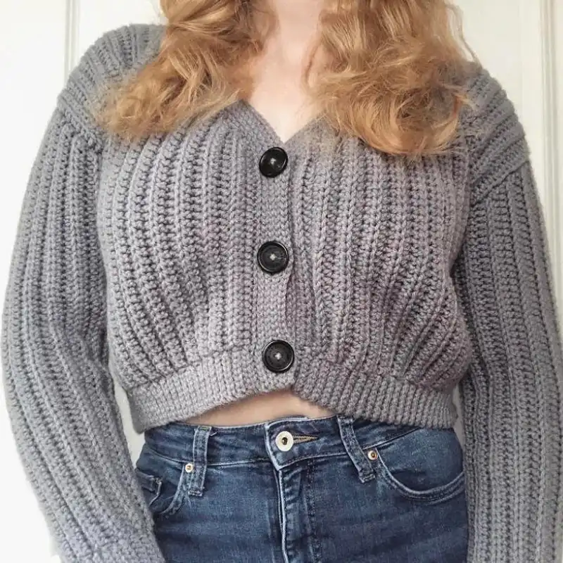 Slouchy Cropped Ribbed Cardigan