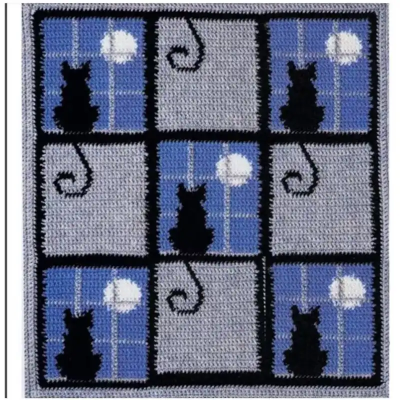 Crochet Cats And Moon Afghan And Pillow Blanket