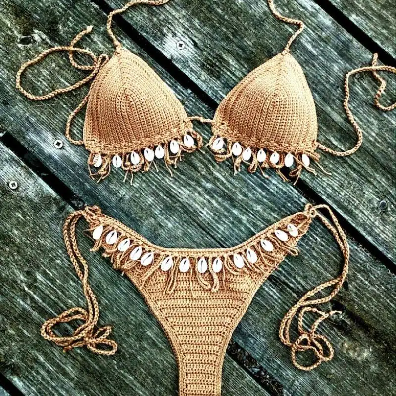 Bikini With Tan Bronze & Natural Seashells