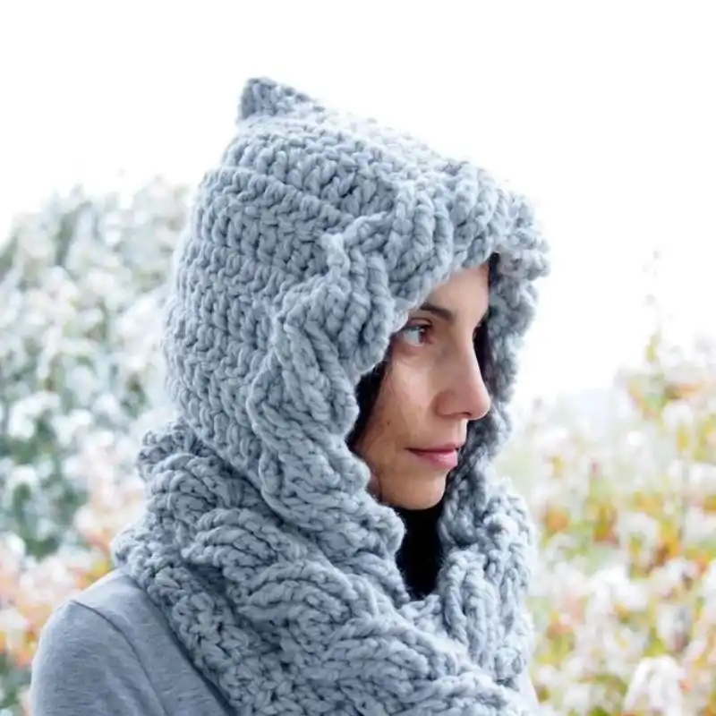 Cable Pixie Hood Scarf