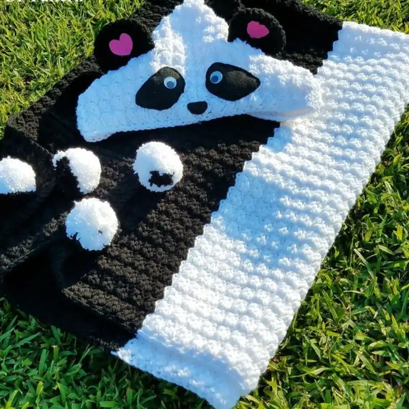 Crochet Panda Hooded Baby Blanket