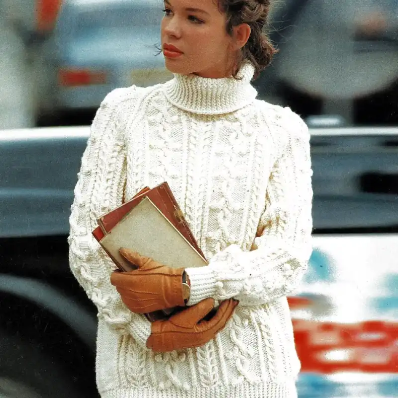 Ladies Classic Aran Polo Collar Sweater