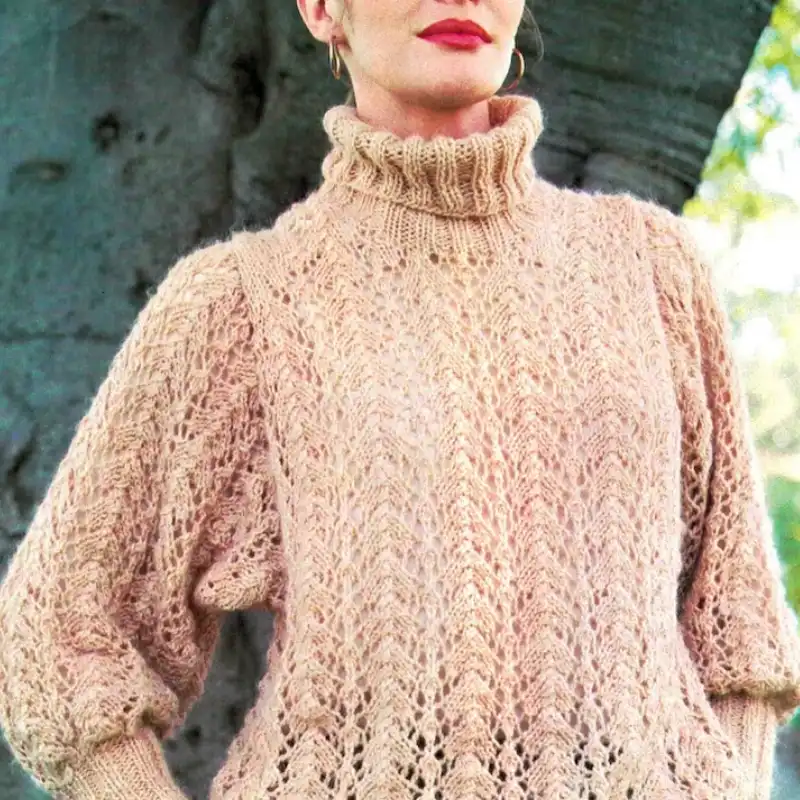 Lacy Patterned Lady's Polo-Neck Sweater