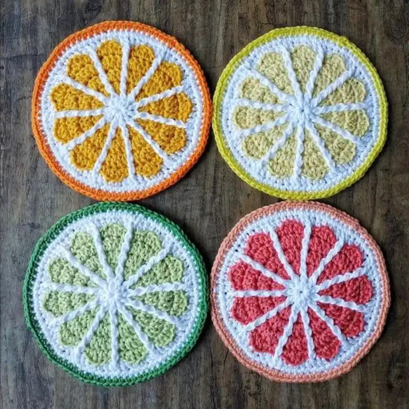 Citrus Slice Crochet Coasters