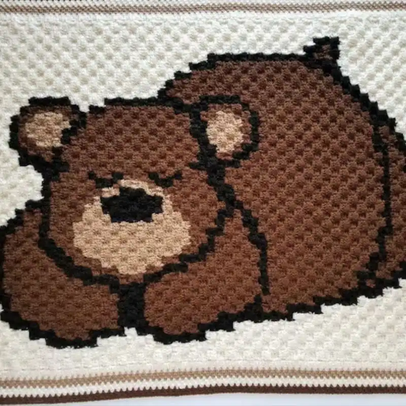Crochet C2C Sleepy Bear Baby Blanket