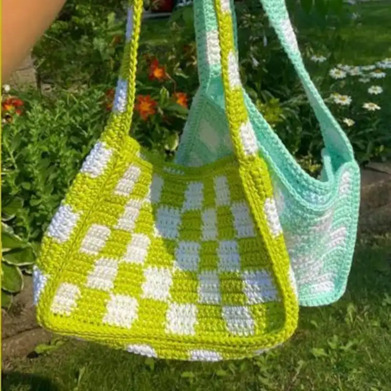 Crochet Checkered Handbag
