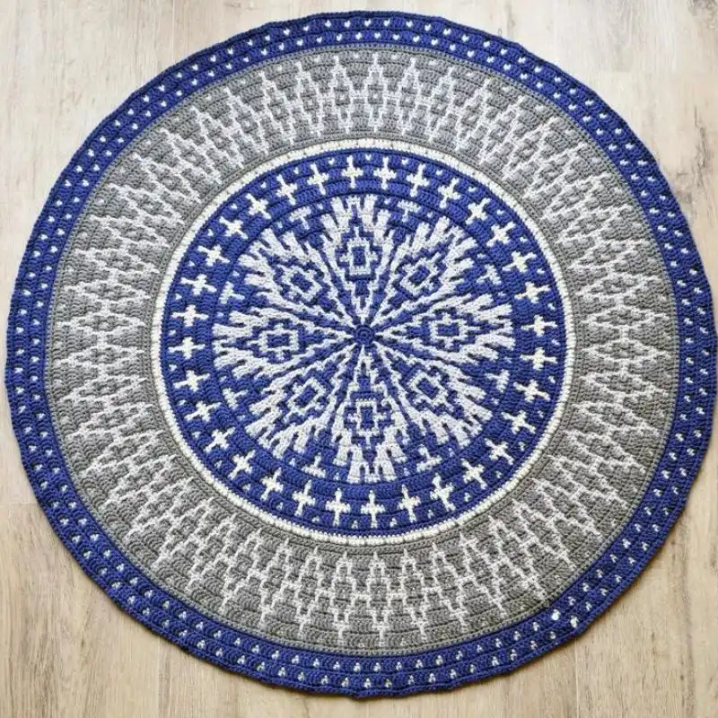 Crochet PATTERN – Mosaic Mandala Rug – Textured Jute Rug