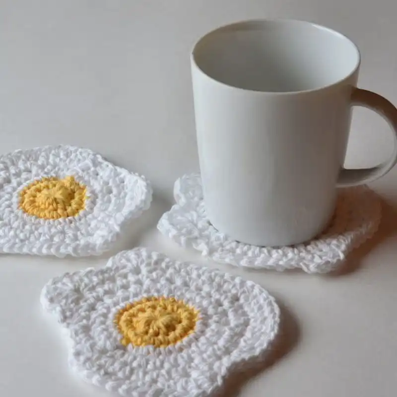 Crochet Pattern For Sunny-Side Up Egg Coasters PDF
