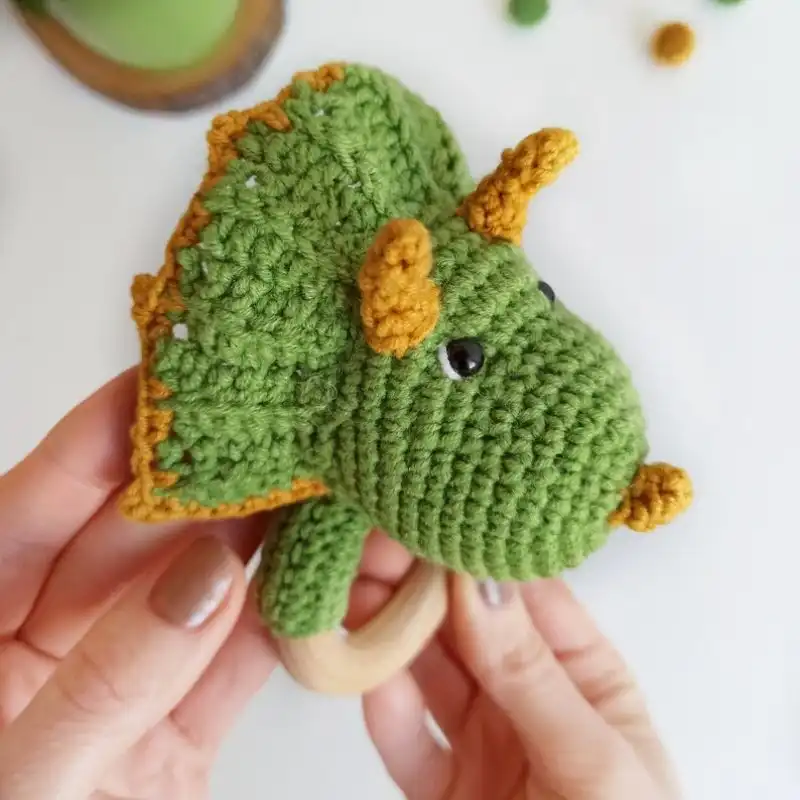 Crochet Triceratops Baby Rattle Pattern