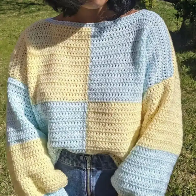 Cropped Color Block Crochet Sweater Pattern