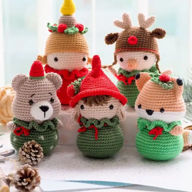 Elf, Bear, Fox, Candle And Snowman Crochet Pattern