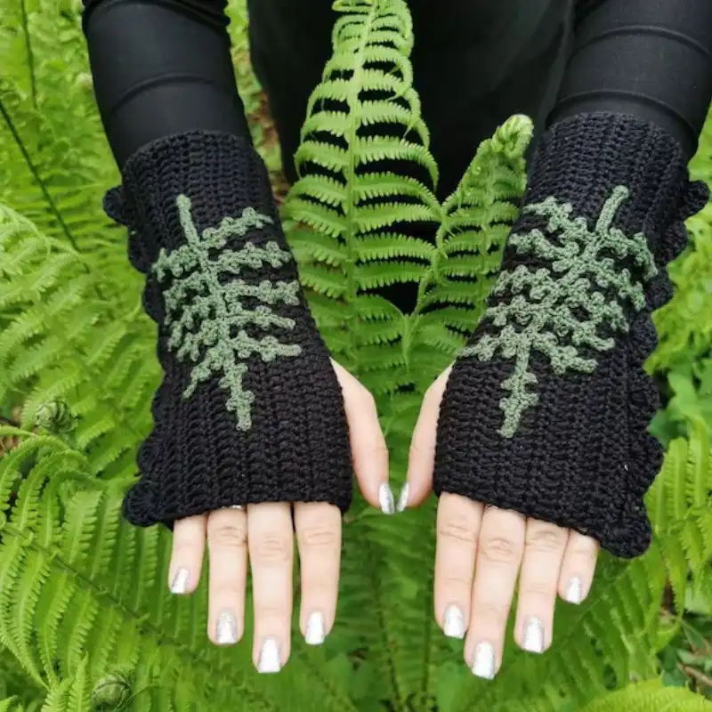 Fern Applique Tree Wrist Warmers Crochet Pattern