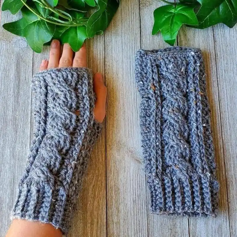 Fingerless Cable Stitch Crochet Gloves Pattern