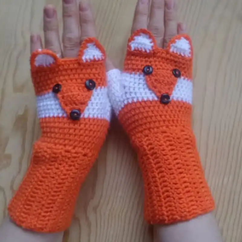 Fox Fingerless Crochet Gloves Pattern