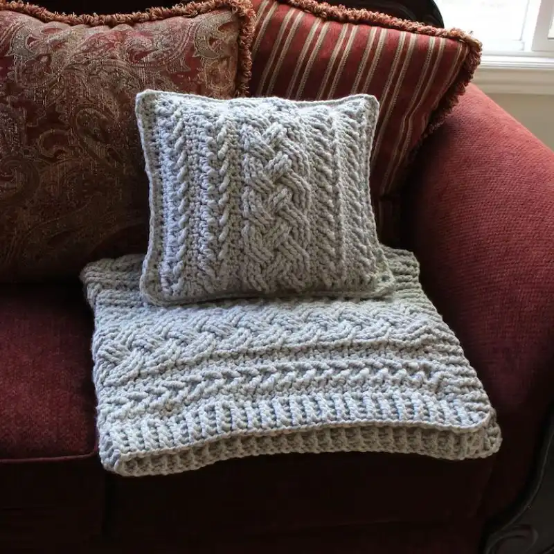 Irish Lullaby Cable Pillow Blanket Crochet Pattern