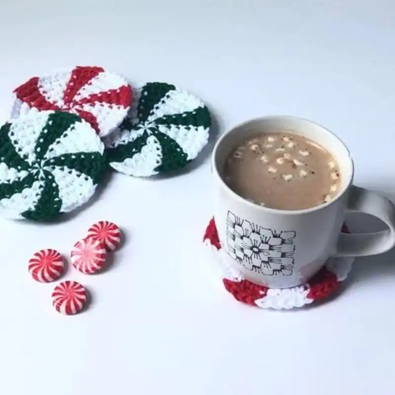 Peppermint Candy Crochet Coasters Pattern