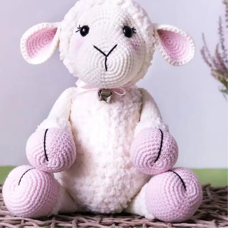 Pink Stuffed Crochet Lamb