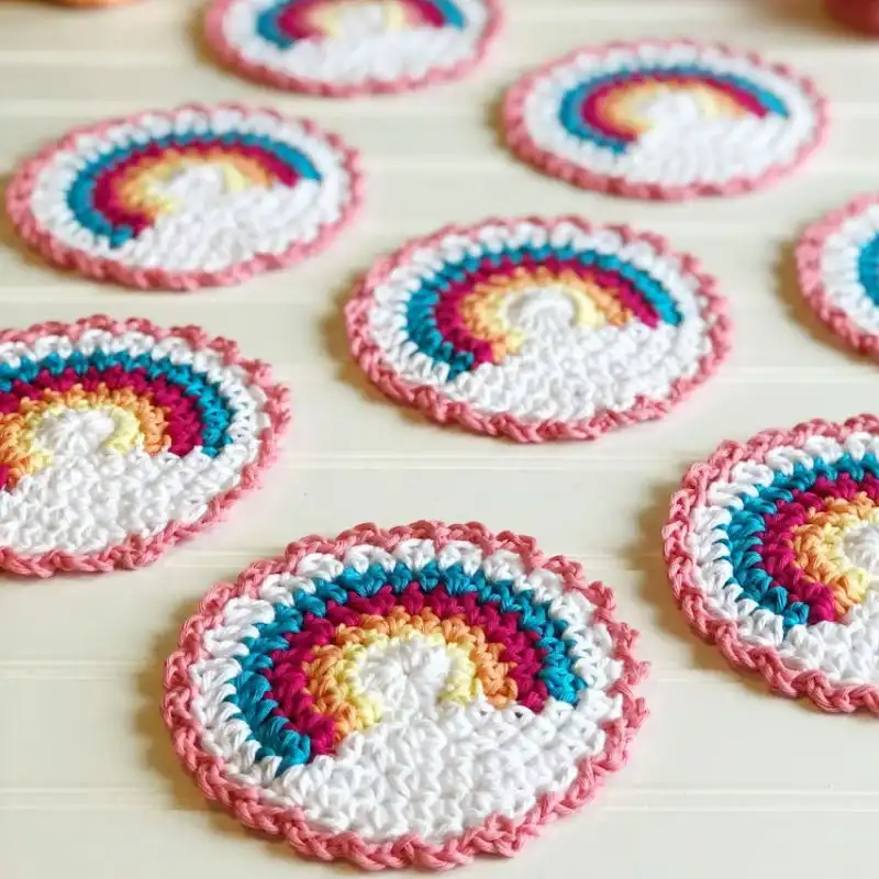 Rainbow Crochet Coaster Pattern
