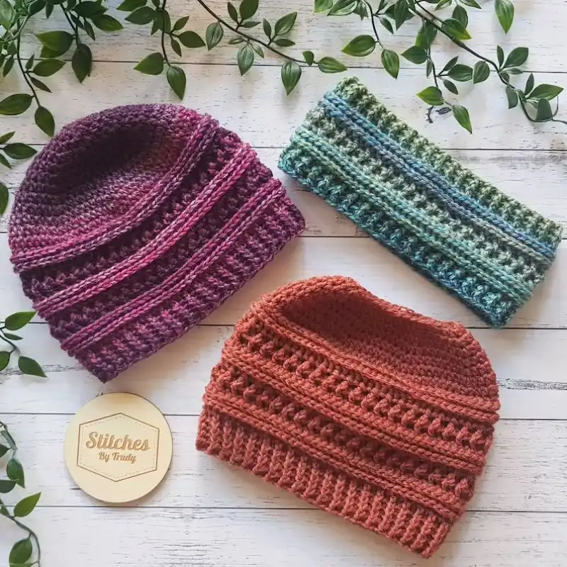 Avalyn Beanie, Ear Warmer, Messy Bun Hat Crochet Pattern