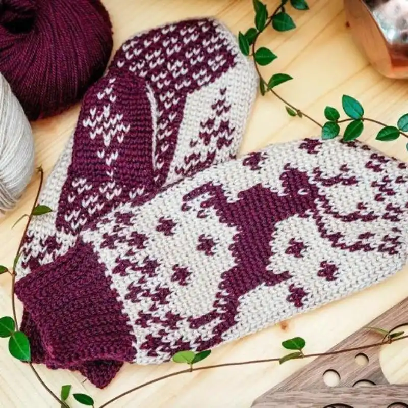 Deer Fair Isle Crochet Mitten Pattern