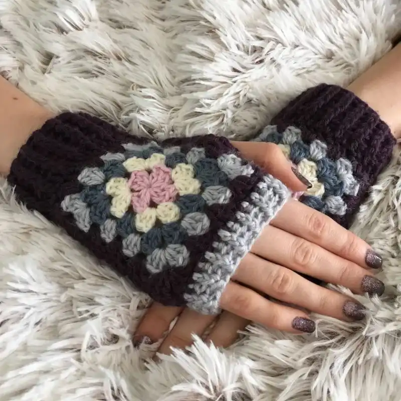 Granny Square Crochet Mitten Pattern For Intermediate Skill Level