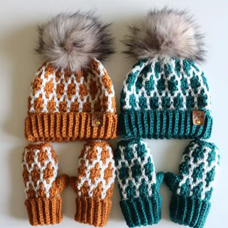 Mosaic Mitten And Matching Hat Crochet Pattern