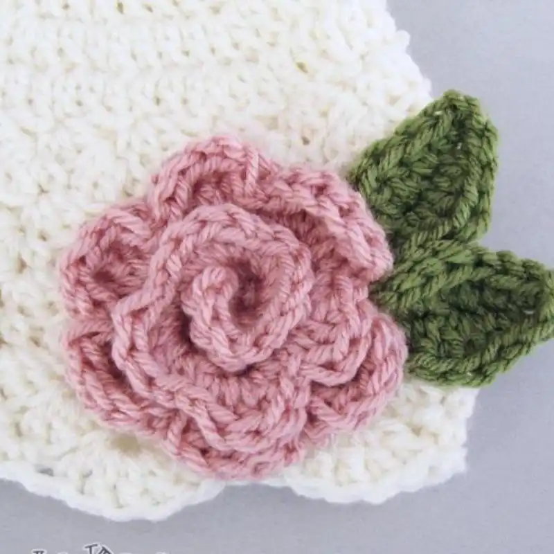 Rose Flower Crochet Beanie Pattern