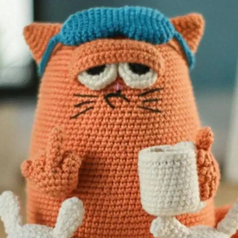 Crochet Pattern Sleepy Morning Cat With Coffee
