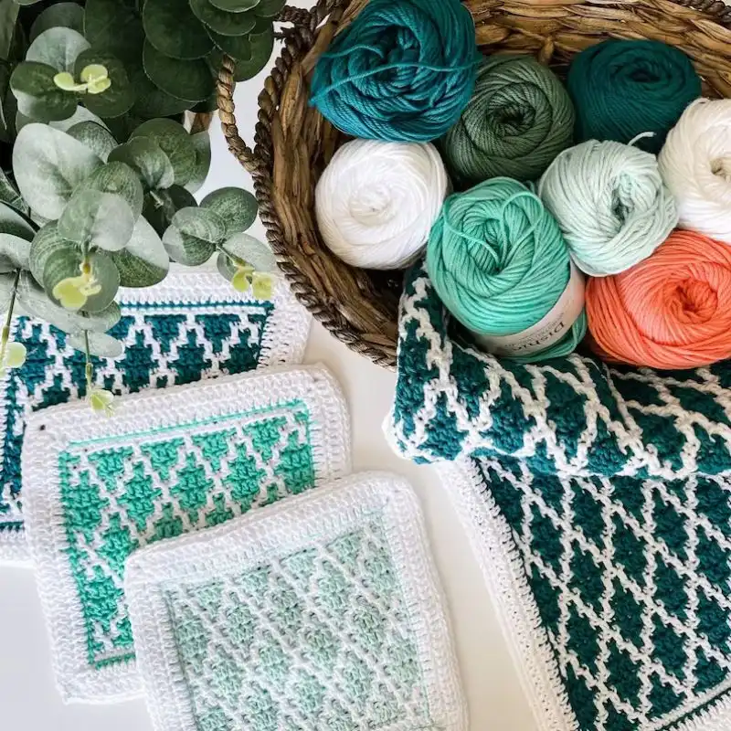 Diamond Crochet Dish Cloth and Kitchen Towel Pattern