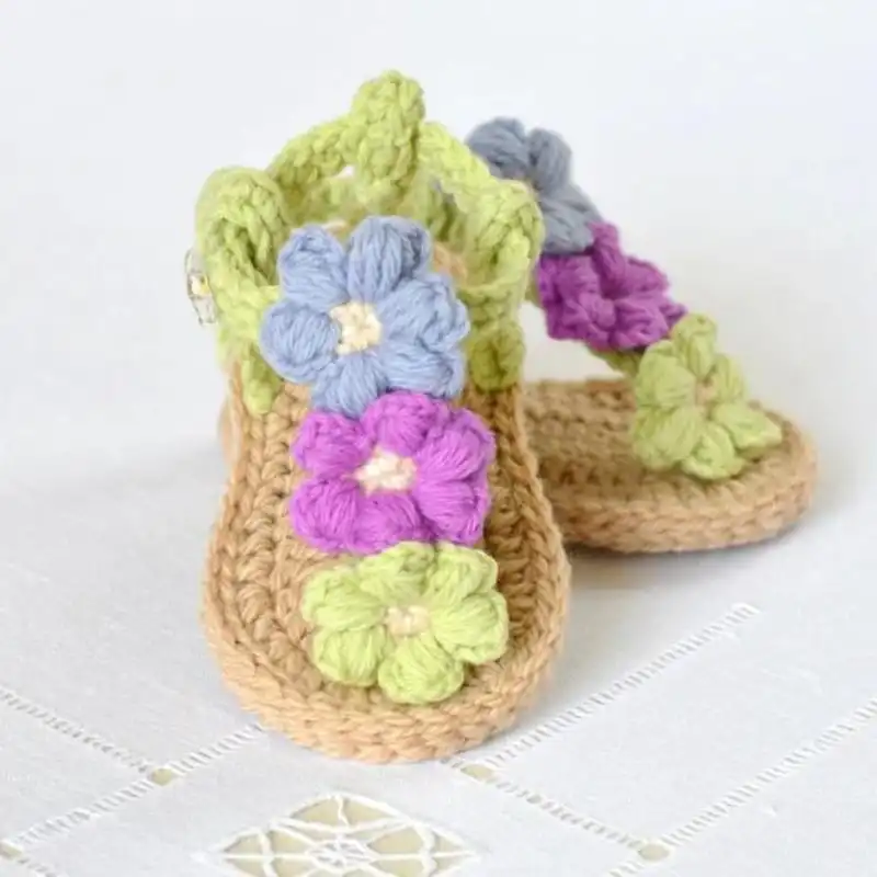 Baby Sandals With Puff Flowers