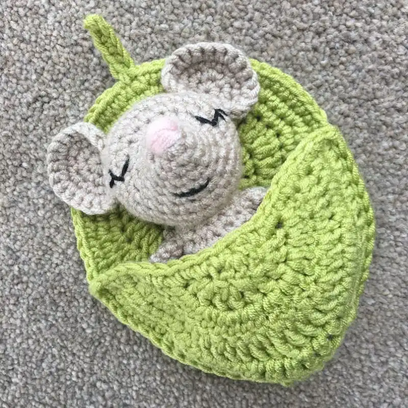Mouse In A Leaf Sleeping Bag Crochet Pattern