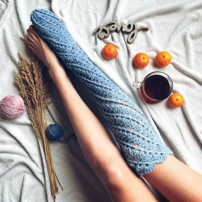Thigh-High Twirling Toe Crochet Socks Pattern